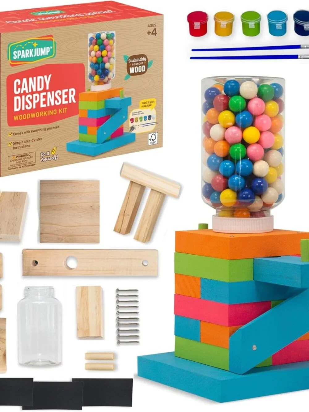 New DIY Wood Building Kit STEM Woodworking Toy for Kids Candy Gumball Dispenser